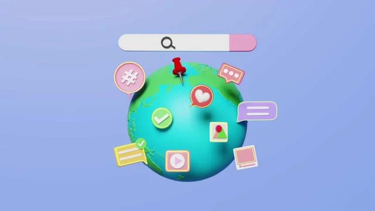 3d-animation-social-media-on-earth-with-chat-bubbles-search-bar-isolated-on-blue-background-online-social-communication-applications-seo-concept-3d-render-illustration-free-video